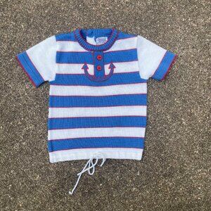 VTG 70s Carriage Boutique Nautical Knit Sweater Shirt Sz 12-18m